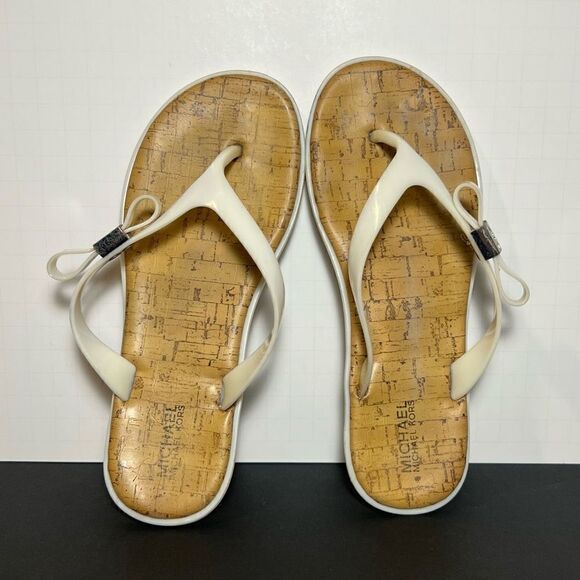 Girls MICHAEL KORS White Cork Print Footbed Flip Flop Sandals / Size 2 - Picture 5 of 8